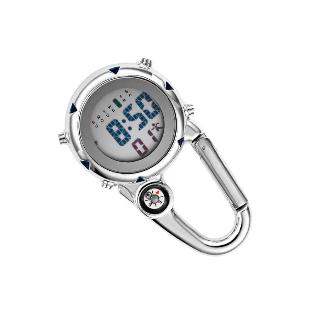 Electronic Luminous Carabiner Clip Watch - Outdoor Clock with Compass Design
