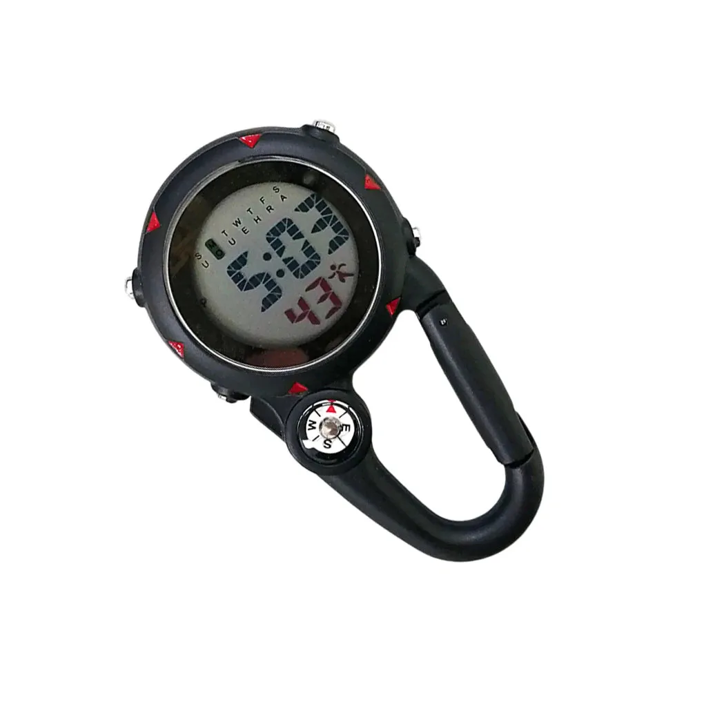 Electronic Luminous Carabiner Clip Watch - Outdoor Clock with Compass Design