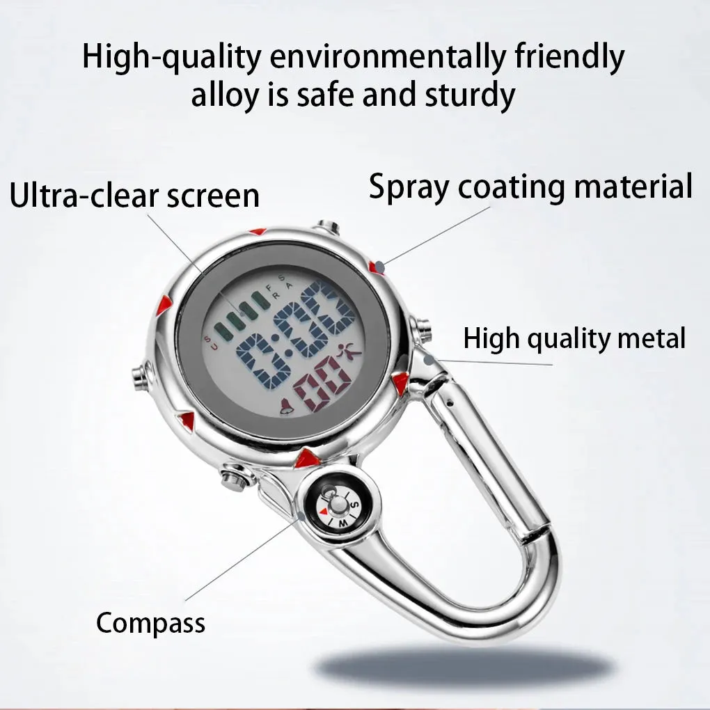 Electronic Luminous Carabiner Clip Watch - Outdoor Clock with Compass Design