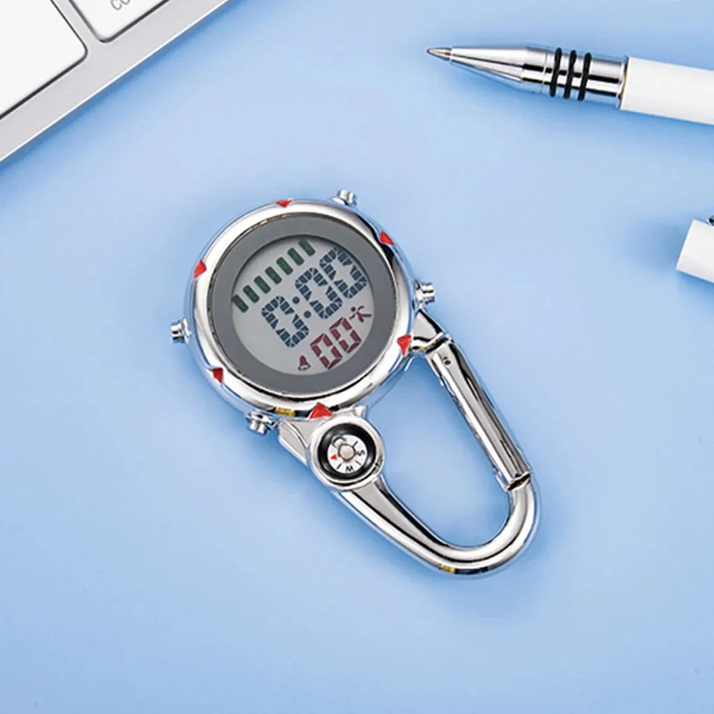 Electronic Luminous Carabiner Clip Watch - Outdoor Clock with Compass Design