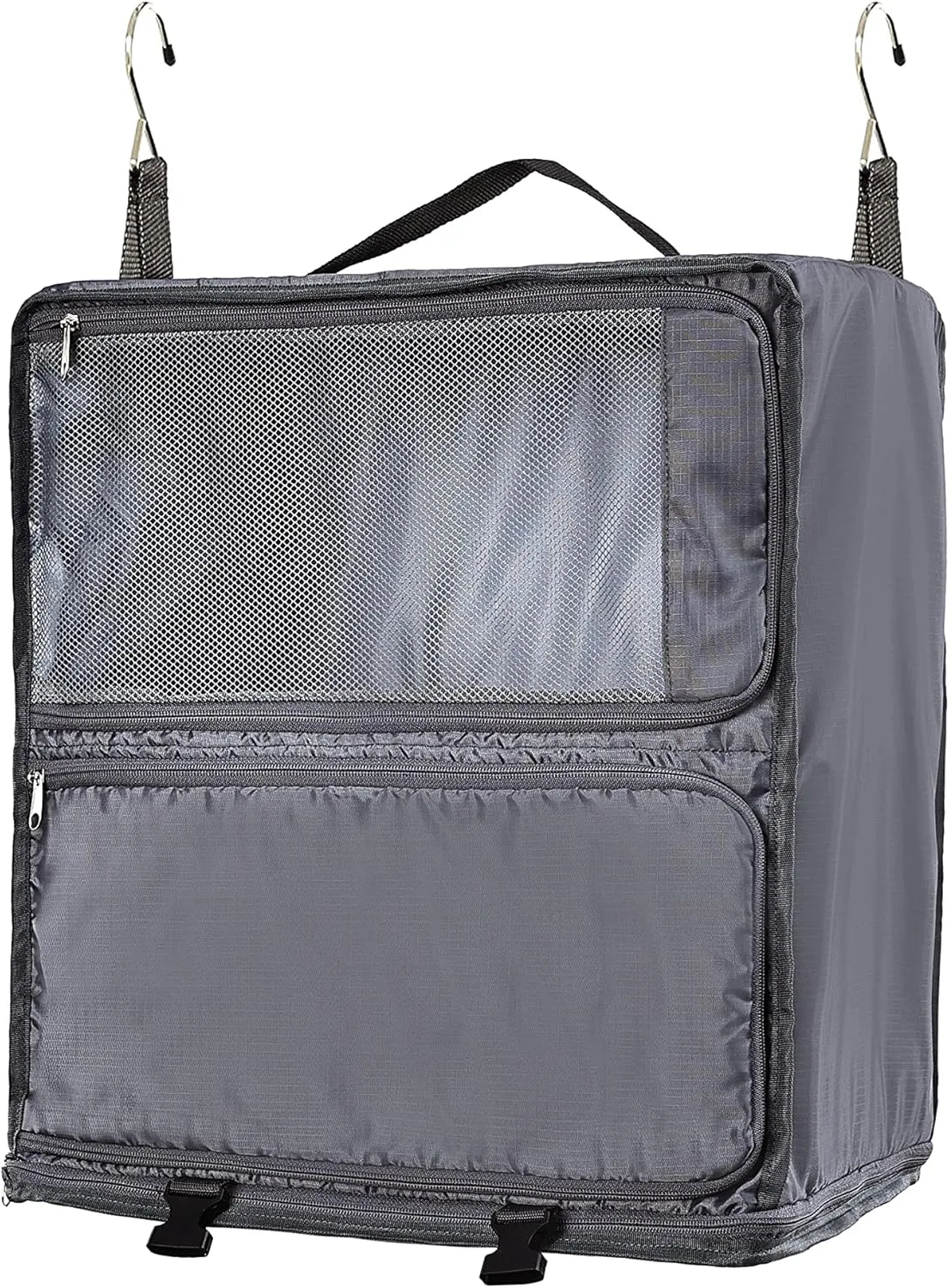 ELEZAY Hanging Packing Cubes Portable Closet 3-Shelf Travel Collapsible Compression Garment Organizer for Carry-on Luggage Suitcase Space Saver Bag X-Large_12*10 * 24 in, Gray