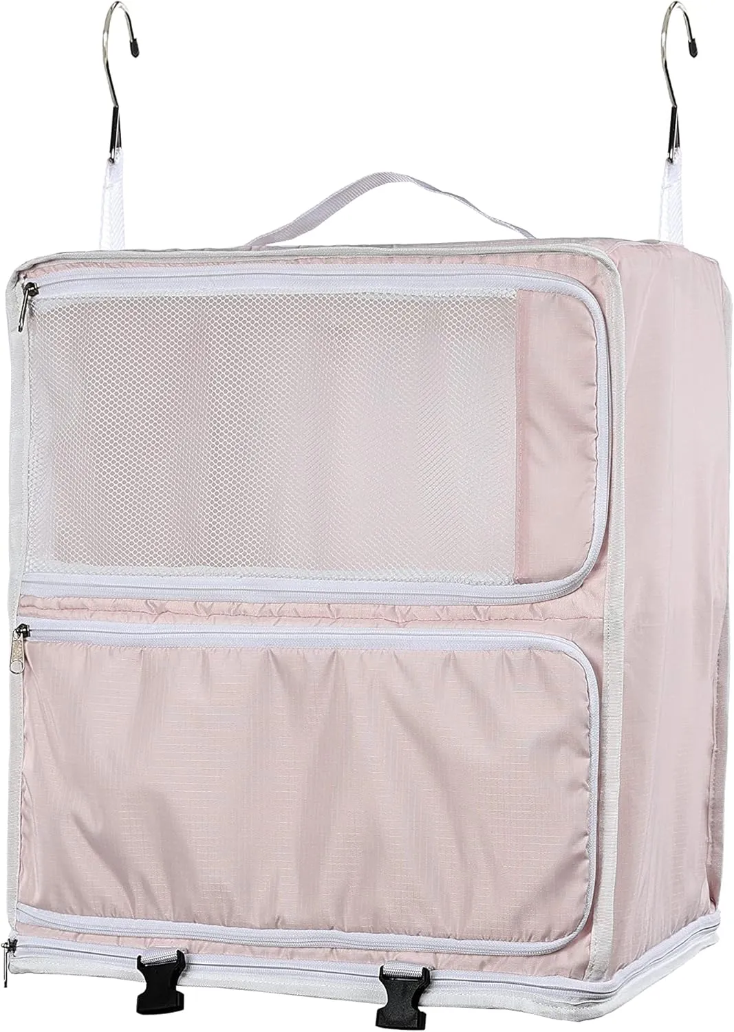 ELEZAY Hanging Packing Cubes Portable Closet 3-Shelf Travel Collapsible Compression Garment Organizer for Carry-on Luggage Suitcase Space Saver Bag X-Large_No Side Pockets, Blush Pink