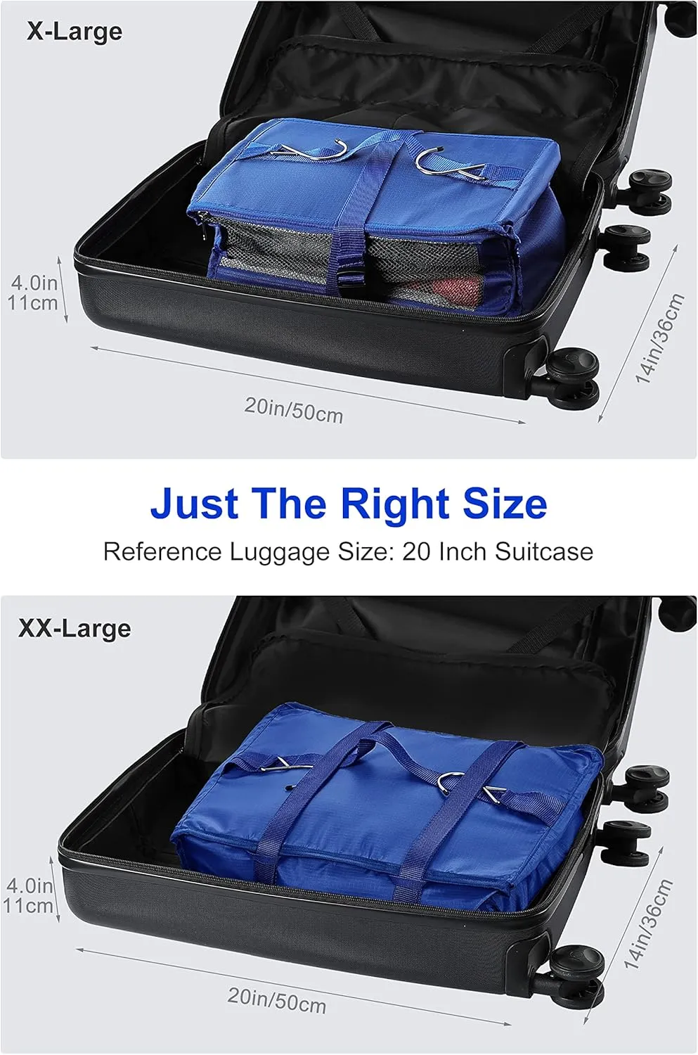 ELEZAY Hanging Packing Cubes Portable Closet 3-Shelf Travel Collapsible Compression Garment Organizer for Carry-on Luggage Suitcase Space Saver Bag XX-Large_16*12 * 24 in, Blue