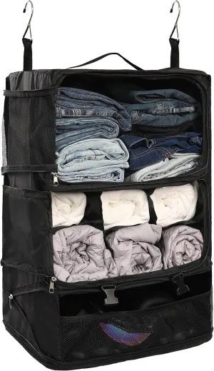 ELEZAY Hanging Packing Cubes Portable Closet 3-Shelf Travel Collapsible Compression Garment Organizer for Carry-on Luggage Suitcase Space Saver Bag XX-Large_No Side Pockets, Black