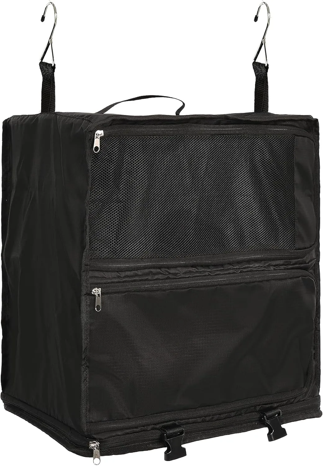 ELEZAY Hanging Packing Cubes Portable Closet 3-Shelf Travel Collapsible Compression Garment Organizer for Carry-on Luggage Suitcase Space Saver Bag XX-Large_No Side Pockets, Black