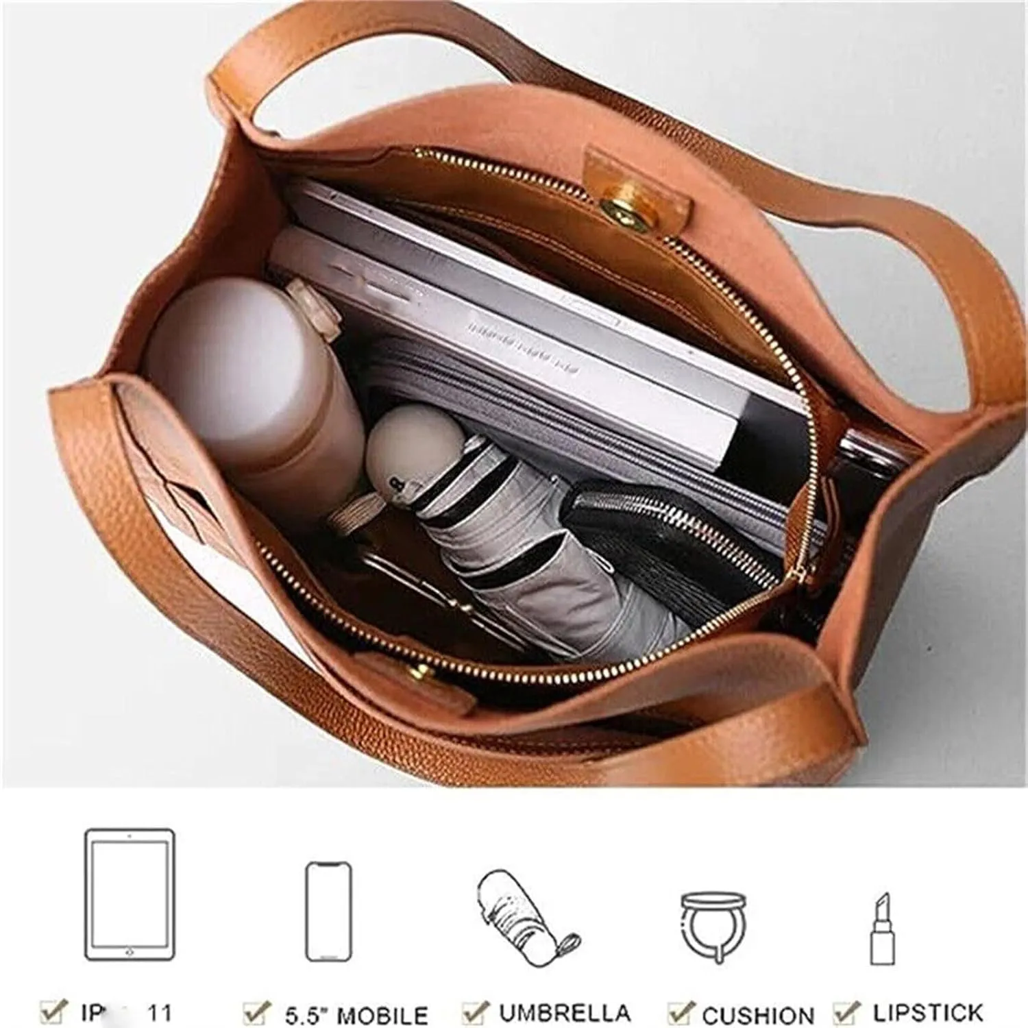 Elmyse Solid Color Simple Genuine Leather Shoulder Bag, Elmsye Crossbody Purse, Elmyse Waterproof Bag for Women