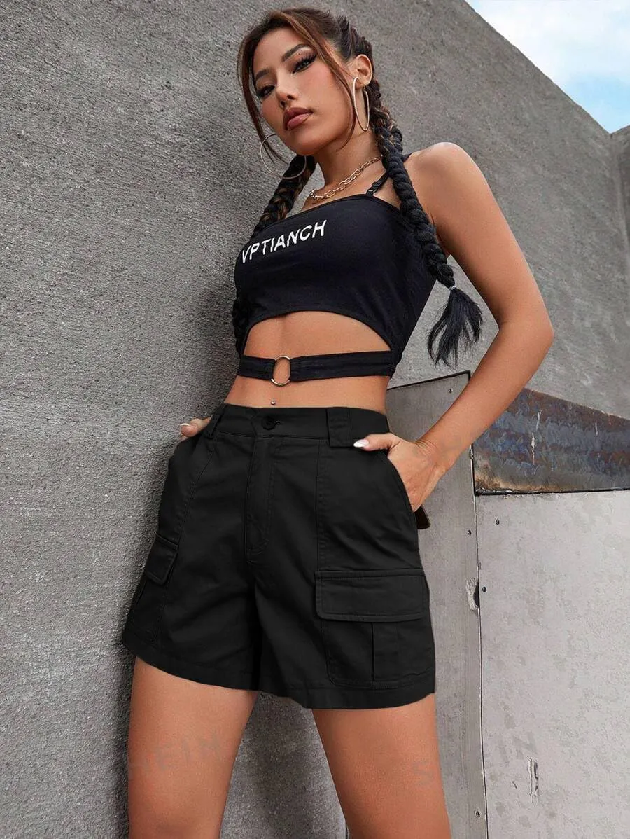 EMMIOL Cargo Shorts for Women 2024 Casual Summer Elastic High Waisted Button Up Comfy Cotton Hiking Shorts with Pockets