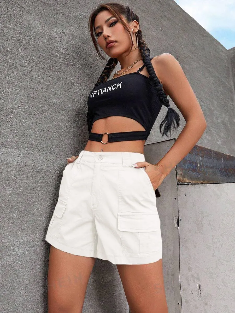 EMMIOL Cargo Shorts for Women 2024 Casual Summer Elastic High Waisted Button Up Comfy Cotton Hiking Shorts with Pockets
