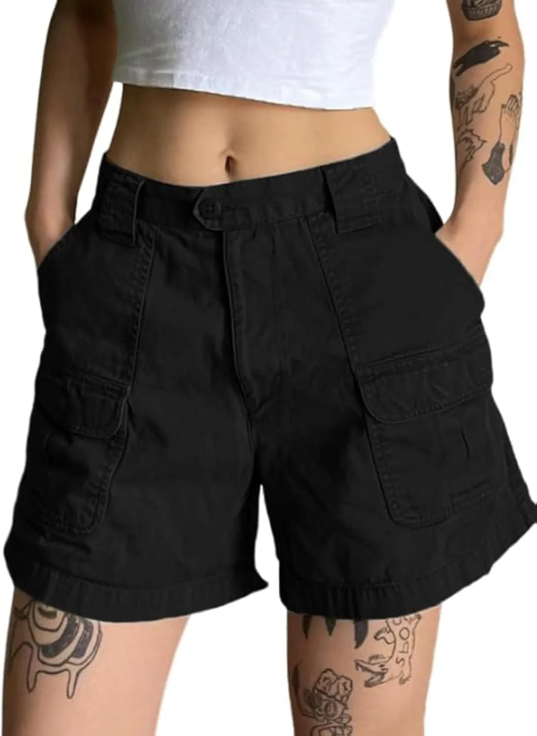 EMMIOL Cargo Shorts for Women 2024 Casual Summer Elastic High Waisted Button Up Comfy Cotton Hiking Shorts with Pockets