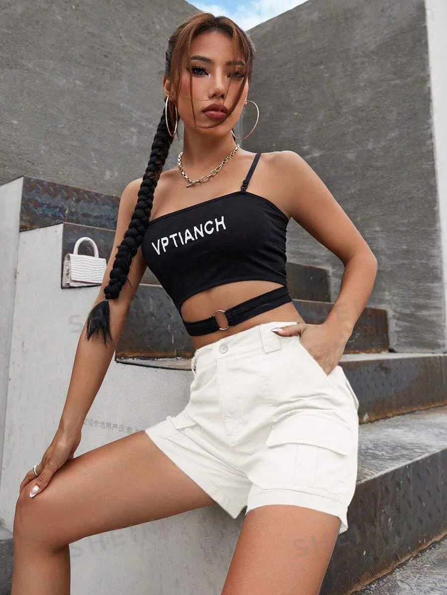 EMMIOL Cargo Shorts for Women 2024 Casual Summer Elastic High Waisted Button Up Comfy Cotton Hiking Shorts with Pockets