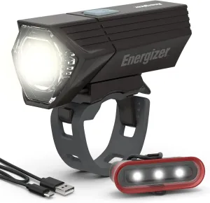 Energizer X400 Rechargeable Bike Light, IPX4 Water Resistant, Compact and Lightweight Design, Front Clip Light and Rear LED Light for Visibility Black