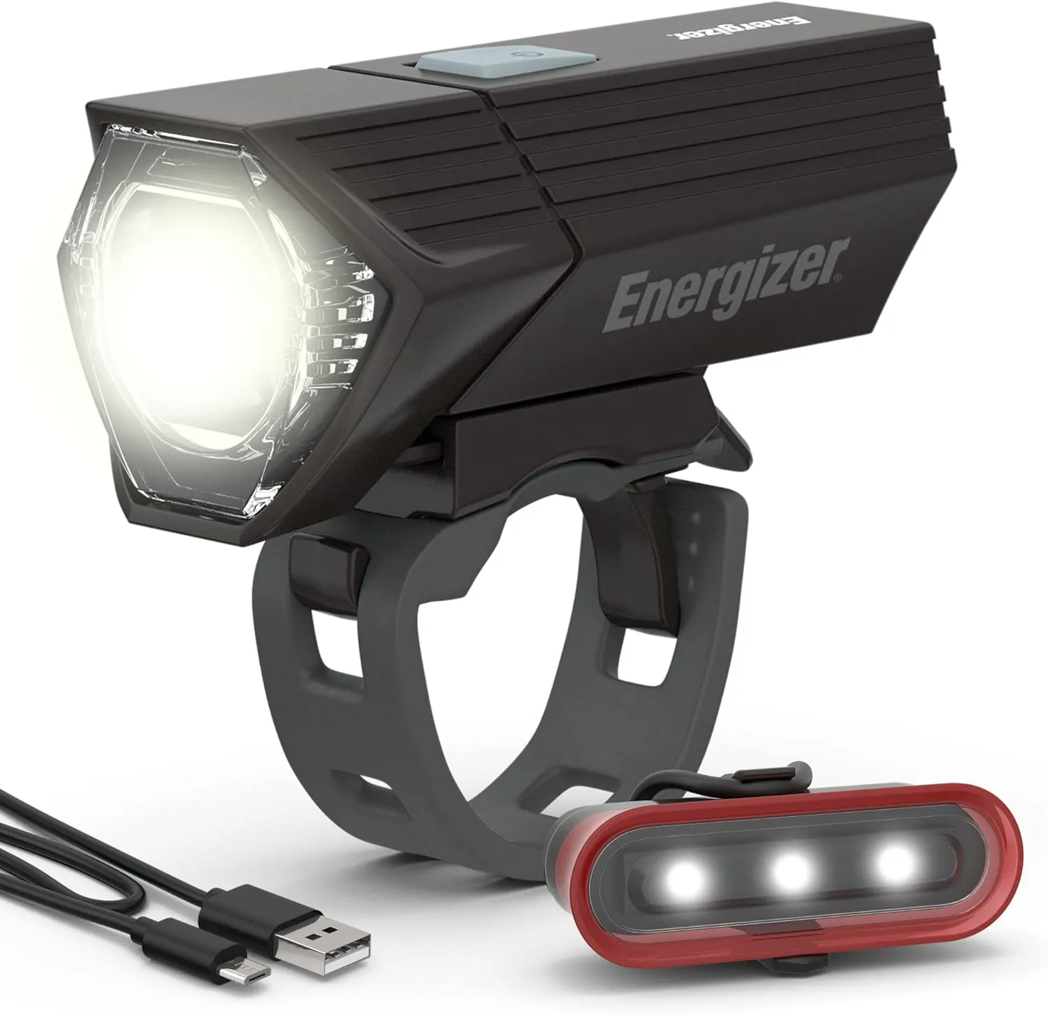 Energizer X400 Rechargeable Bike Light, IPX4 Water Resistant, Compact and Lightweight Design, Front Clip Light and Rear LED Light for Visibility Black