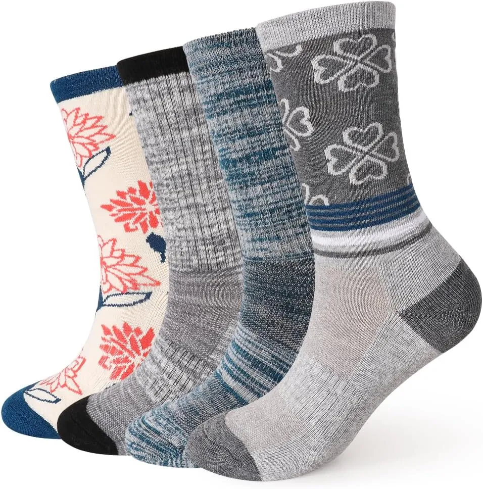 EnerWear 4 Pack Women's Merino Wool Outdoor Hiking Trail Crew Sock