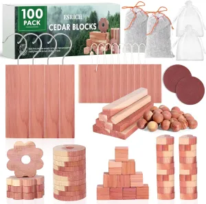 ESRICH Cedar Blocks for Clothes Storage 100PCS,Cedar Planks with Metal Hooks, Cedar Wood Chips Cedar Rings and Balls for Closets and Drawers,Cedar Closet Freshener
