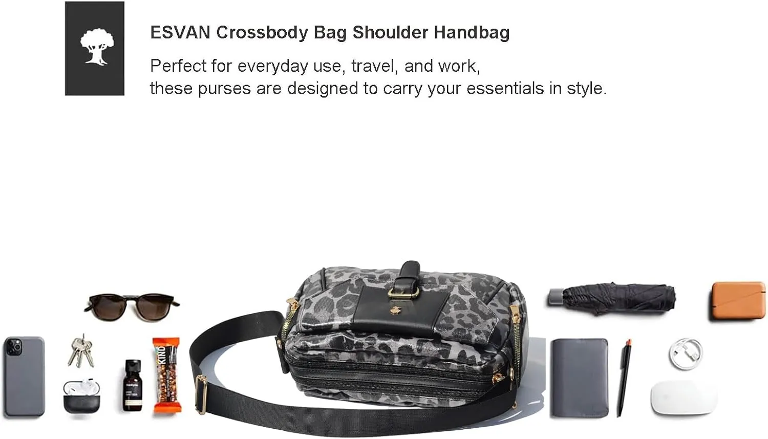 ESVAN Crossbody Bags for Women, Fashion Purses for Women Handbags Shoulder Bag with 2 Detachable Strap