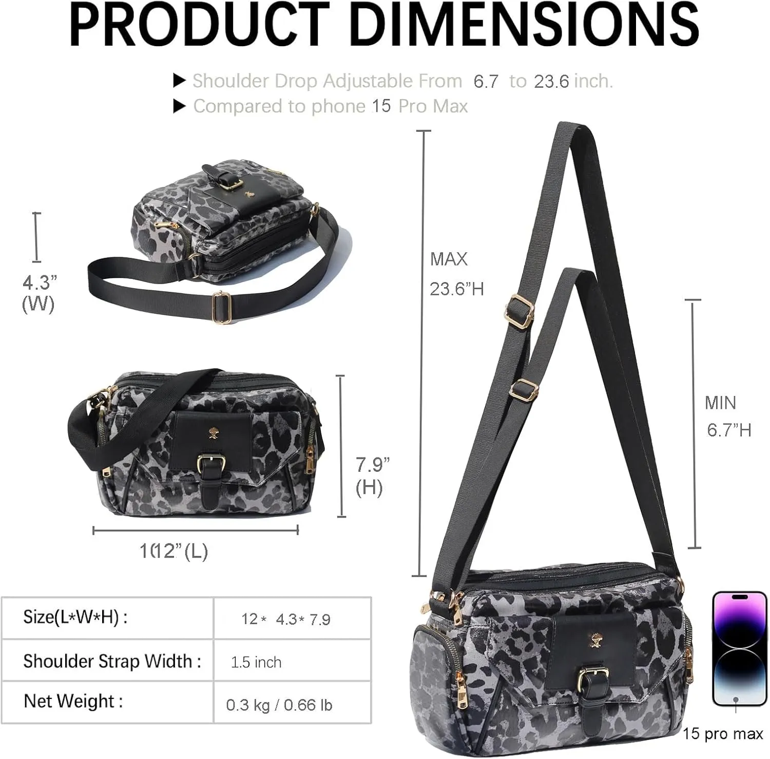 ESVAN Crossbody Bags for Women, Fashion Purses for Women Handbags Shoulder Bag with 2 Detachable Strap