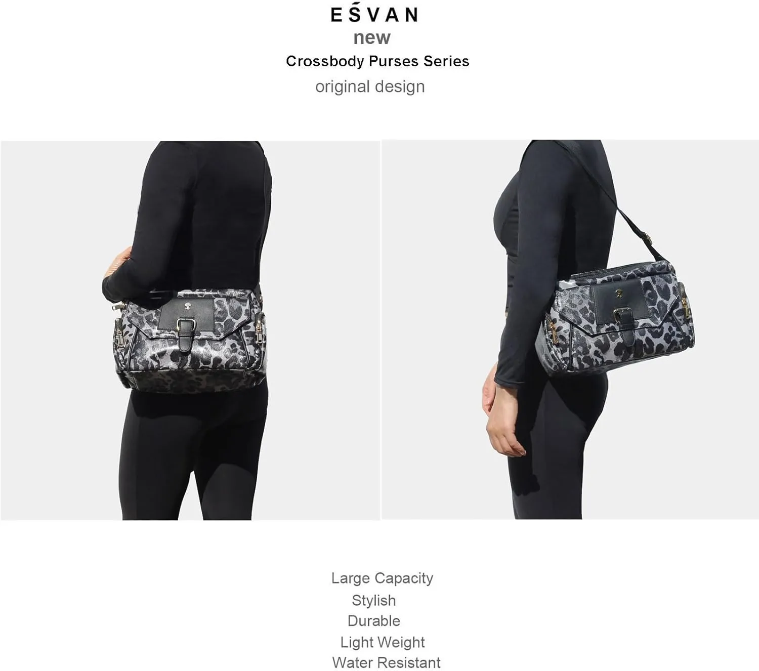 ESVAN Crossbody Bags for Women, Fashion Purses for Women Handbags Shoulder Bag with 2 Detachable Strap