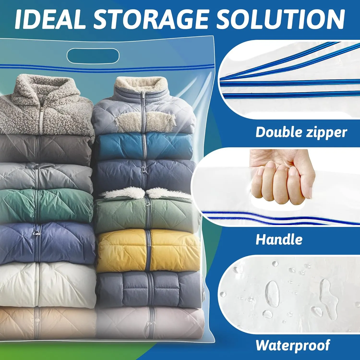 Extra Large 25 Gallon Storage Bags - 35” x 24” with Resealable Zip and Carry Handle, Ideal for Clothes, Pillows, Moving and Travel, Set of 10