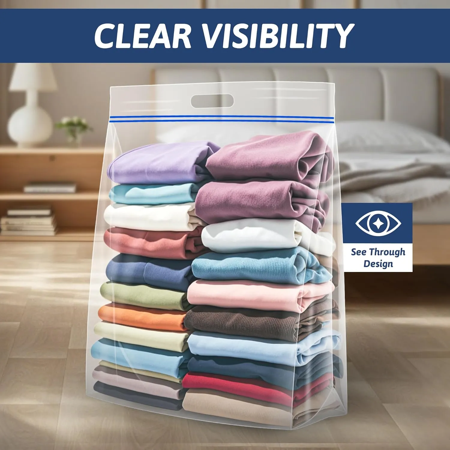 Extra Large 25 Gallon Storage Bags - 35” x 24” with Resealable Zip and Carry Handle, Ideal for Clothes, Pillows, Moving and Travel, Set of 10