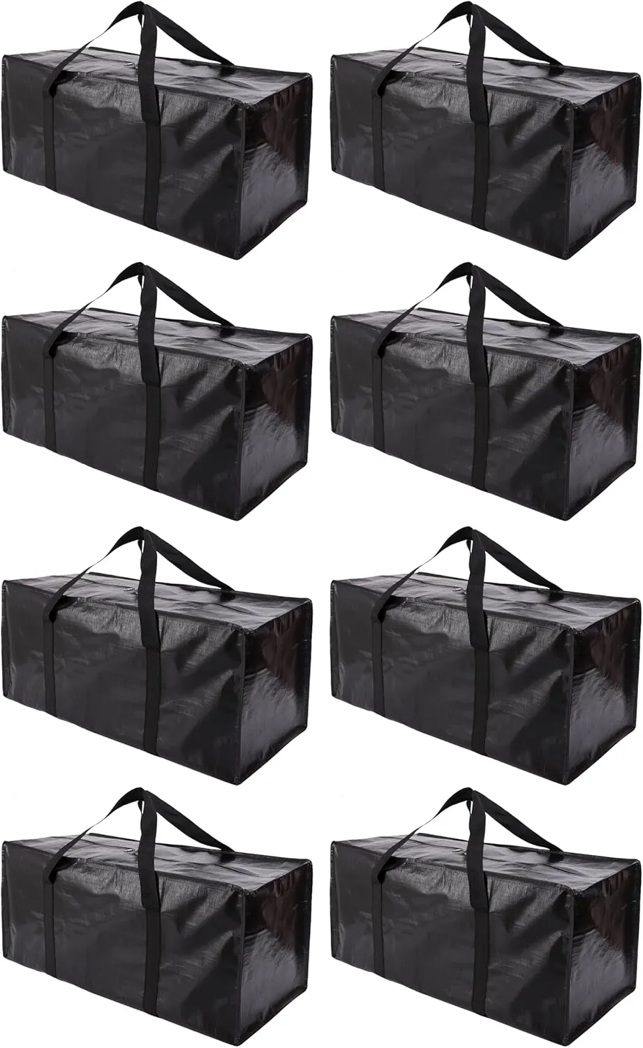 Extra Large Moving Bags with Zippers & Carrying Handles, Heavy-Duty Storage Tote for Space Saving Moving Storage, Fold Flat, Alternative to Box and Bin - 8 Pack, 40 Gal, Black