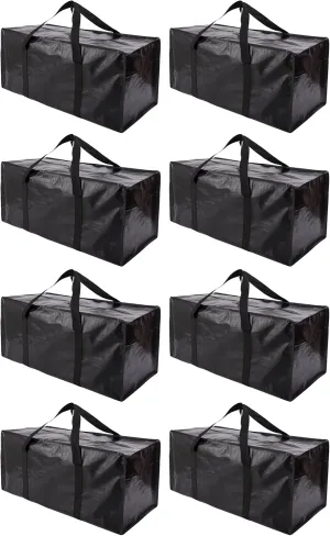 Extra Large Moving Bags with Zippers & Carrying Handles, Heavy-Duty Storage Tote for Space Saving Moving Storage, Fold Flat, Alternative to Box and Bin - 8 Pack, 40 Gal, Black