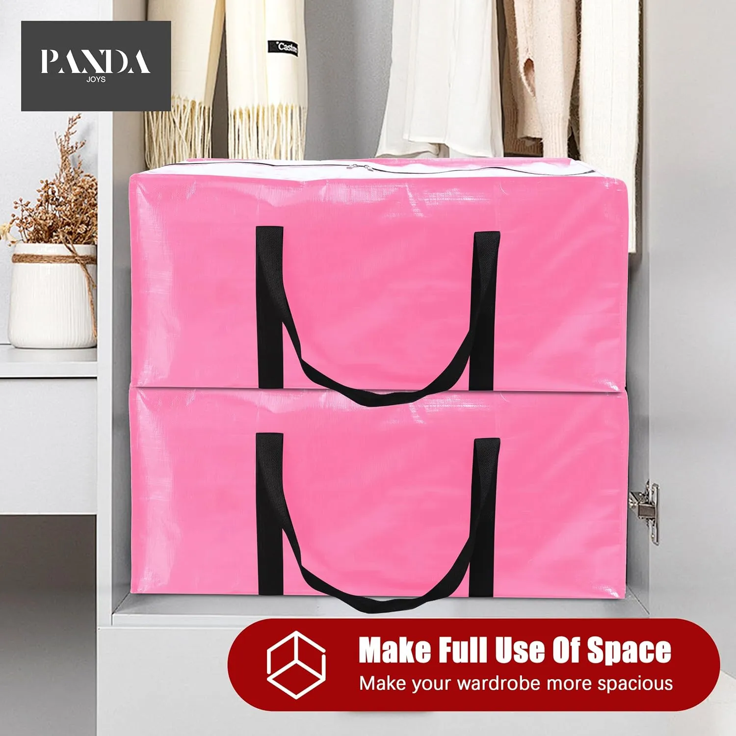 Extra Large Moving Bags with Zippers & Carrying Handles, Heavy-Duty Storage Tote for Space Saving Moving Storage, Fold Flat, Alternative to Box and Bin - 8 Pack, 40 Gal, Pink