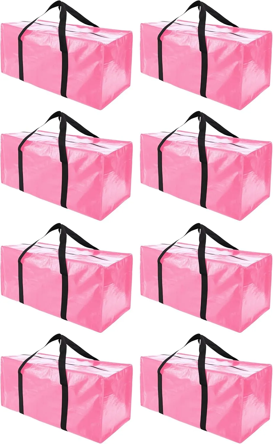 Extra Large Moving Bags with Zippers & Carrying Handles, Heavy-Duty Storage Tote for Space Saving Moving Storage, Fold Flat, Alternative to Box and Bin - 8 Pack, 40 Gal, Pink