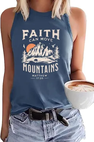 Faith Can Move Mountains Matthew Tank Tops Women Outdoor Hiking Shirt Tops Adventure Sleeveless Camping Tank Tops