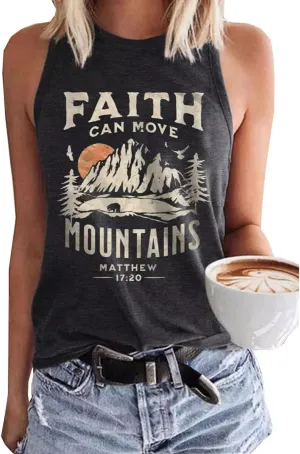 Faith Can Move Mountains Matthew Tank Tops Women Outdoor Hiking Shirt Tops Adventure Sleeveless Camping Tank Tops