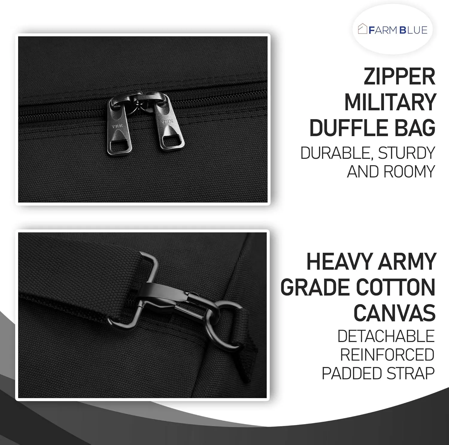 Farm Blue GI Style Zipper Duffel Bag - Enormous 30"x 50" XX Large Military Army Duffel 18 OZ Canvas- The Best 4 summer Camping, laundry moving & storage-YKK Zippers & 3 Grab Handles (Black, XX-Large)
