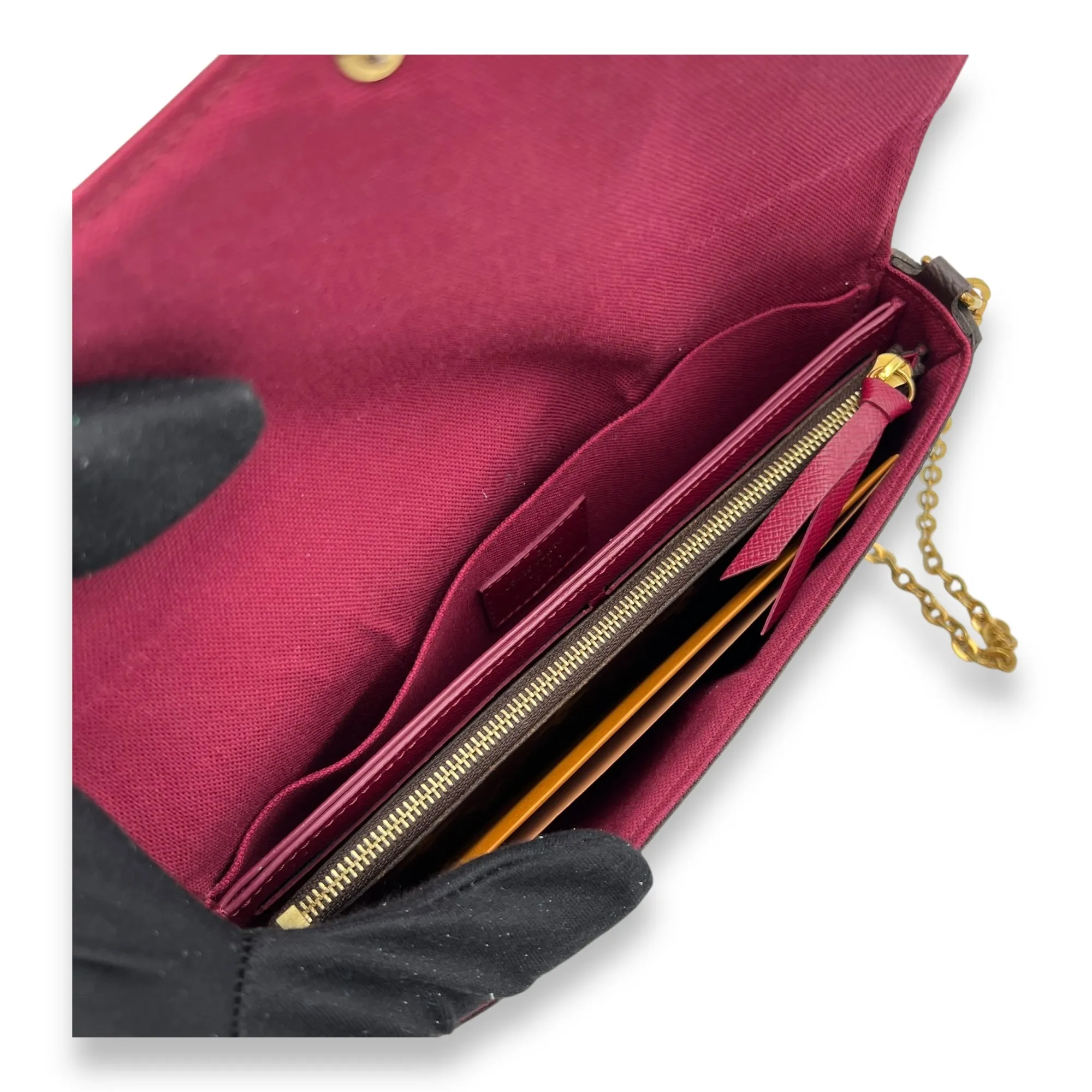 Felicie Crossbody Bag Brown in Monogram Coated Canvas, Gold hardware