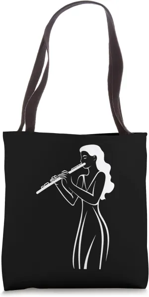 Female Flutist Drawing Aerophone Flute Duet Tote Bag