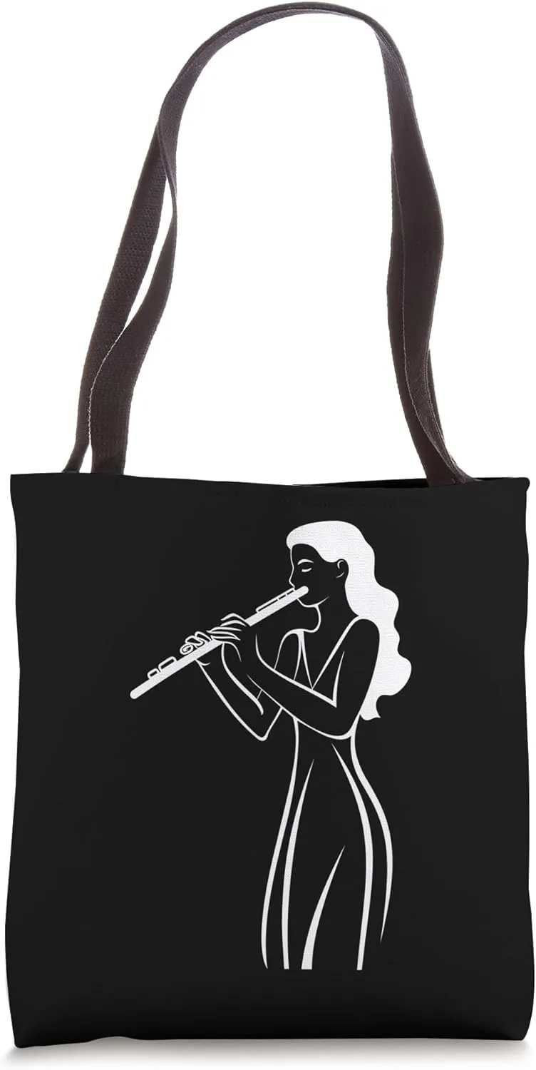 Female Flutist Drawing Aerophone Flute Duet Tote Bag