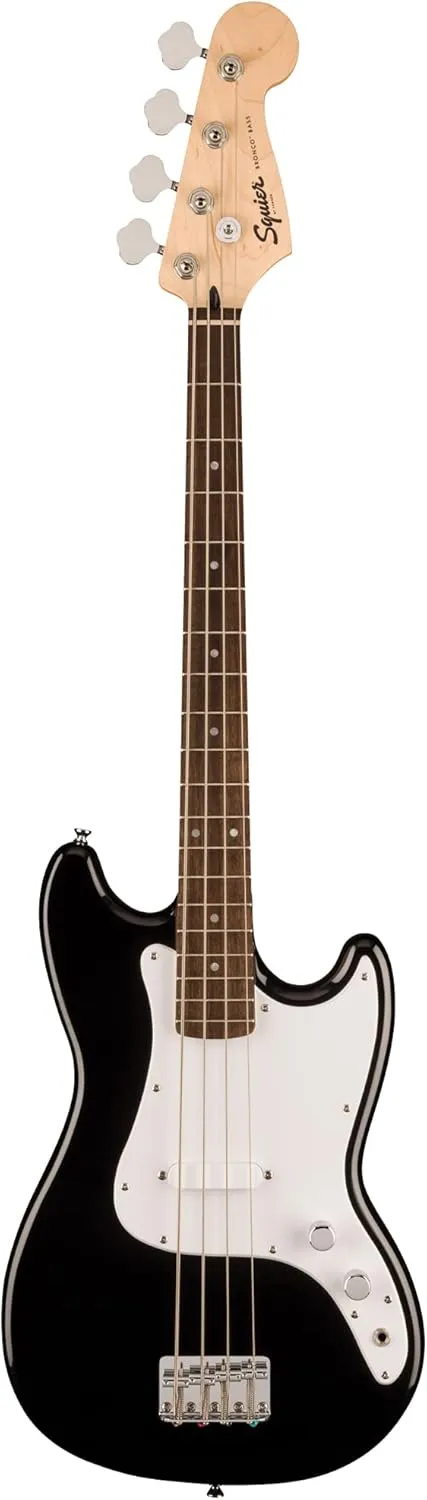 Fender Squier Sonic Bronco Bass Guitar, Laurel Fingerboard - Black Bundle with Tuner, Strap, and Austin Bazaar Guitar DVD