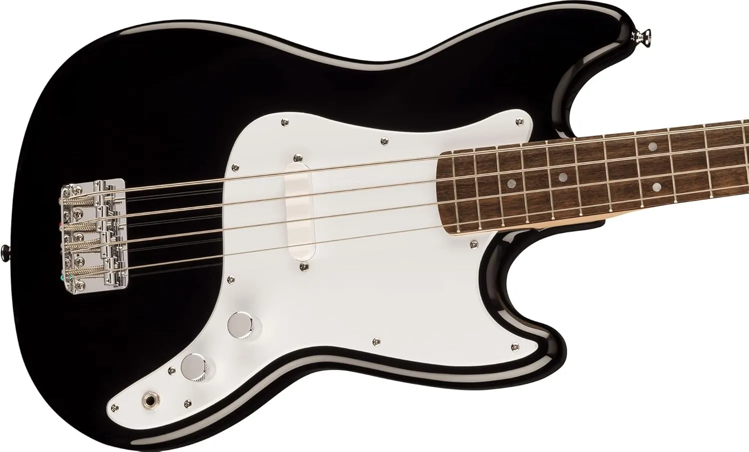 Fender Squier Sonic Bronco Bass Guitar, Laurel Fingerboard - Black Bundle with Tuner, Strap, and Austin Bazaar Guitar DVD
