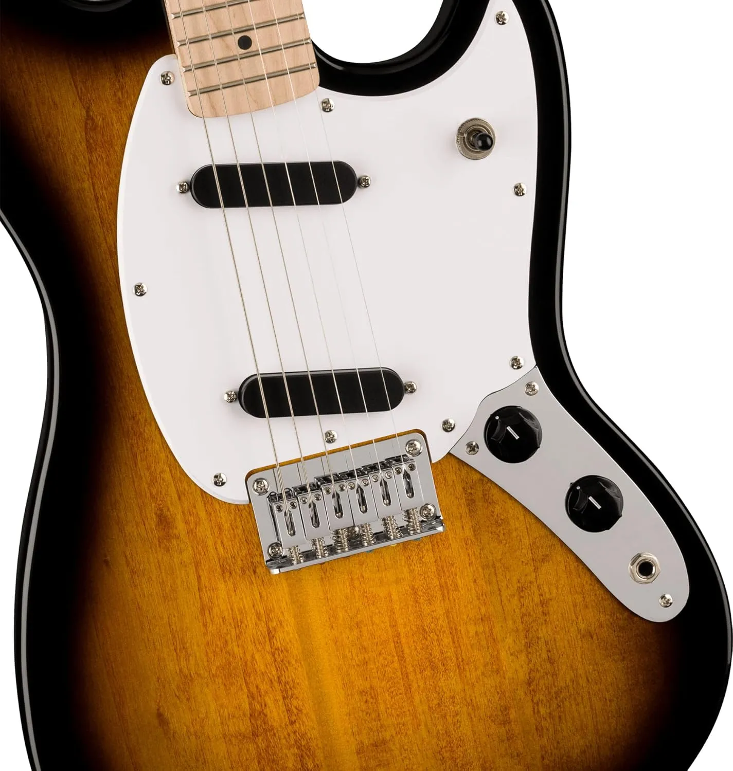 Fender Squier Sonic Mustang, Maple Fingerboard, SS Electric Guitar Bundle with Frontman 10G Amplifier, Guitar Cable, Tuner, Guitar Strap, Picks, and Austin Bazaar Instructional DVD - 2-Color Sunburst