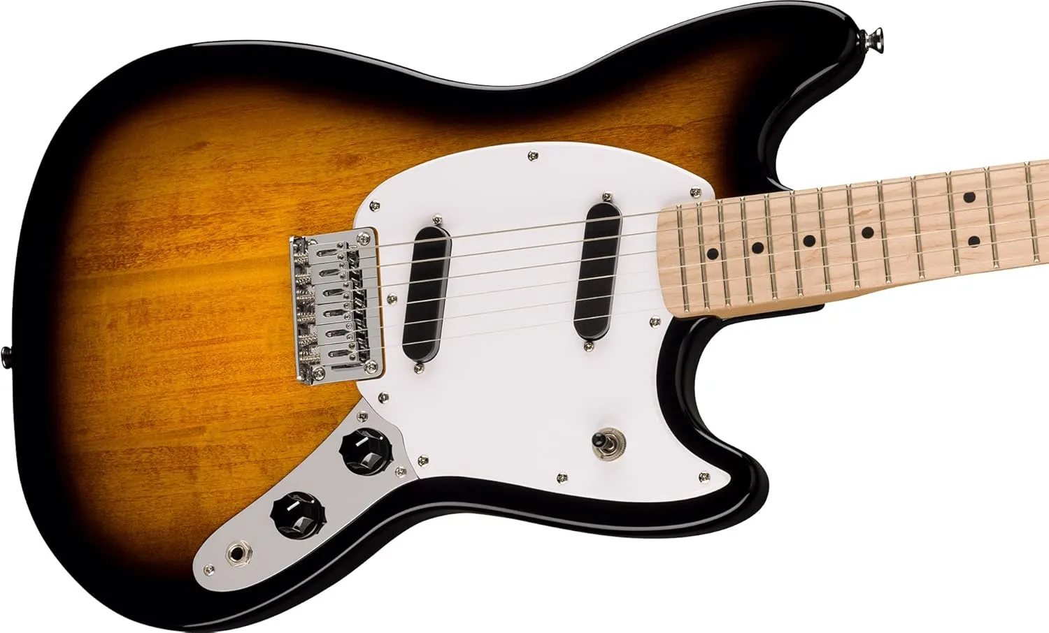Fender Squier Sonic Mustang, Maple Fingerboard, SS Electric Guitar Bundle with Frontman 10G Amplifier, Guitar Cable, Tuner, Guitar Strap, Picks, and Austin Bazaar Instructional DVD - 2-Color Sunburst