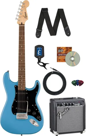 Fender Squier Sonic Stratocaster - California Blue Bundle with Amp, Tuner, Strap, Cable, Picks, and Austin Bazaar Guitar DVD