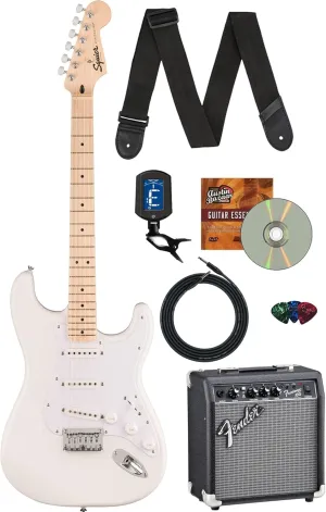 Fender Squier Sonic Stratocaster HT - Arctic White Bundle with Amplifier, Instrument Cable, Tuner, Strap, Picks, and Austin Bazaar Instructional DVD