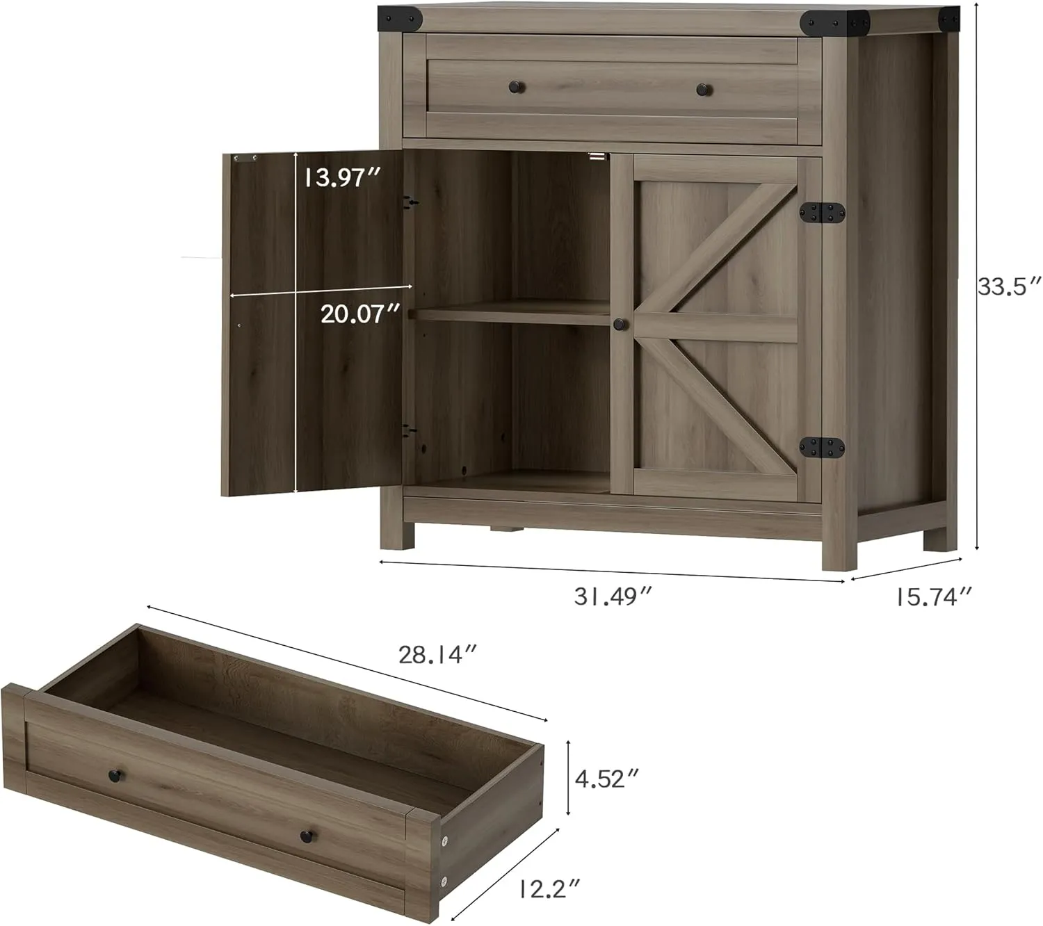 Flamaker Sideboard Buffet Cabinet with Storage, Farmhouse Coffee Bar Cabinet with 1 Drawer and 2 Barn Doors, Barn Door Console Table, Storage Cabinet for Kitchen, Dining Room, Entryway (Rustic Oak)