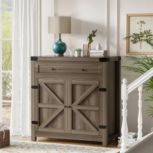 Flamaker Sideboard Buffet Cabinet with Storage, Farmhouse Coffee Bar Cabinet with 1 Drawer and 2 Barn Doors, Barn Door Console Table, Storage Cabinet for Kitchen, Dining Room, Entryway (Rustic Oak)