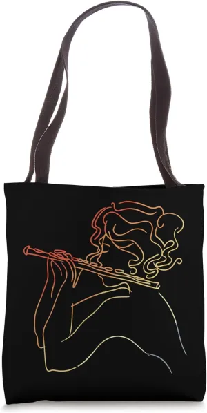Flute Girl Line Art Vintage Look Flautist Tote Bag