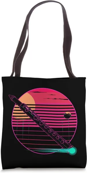 Flute Graphic Retrowave Woodwind Instrument Tote Bag