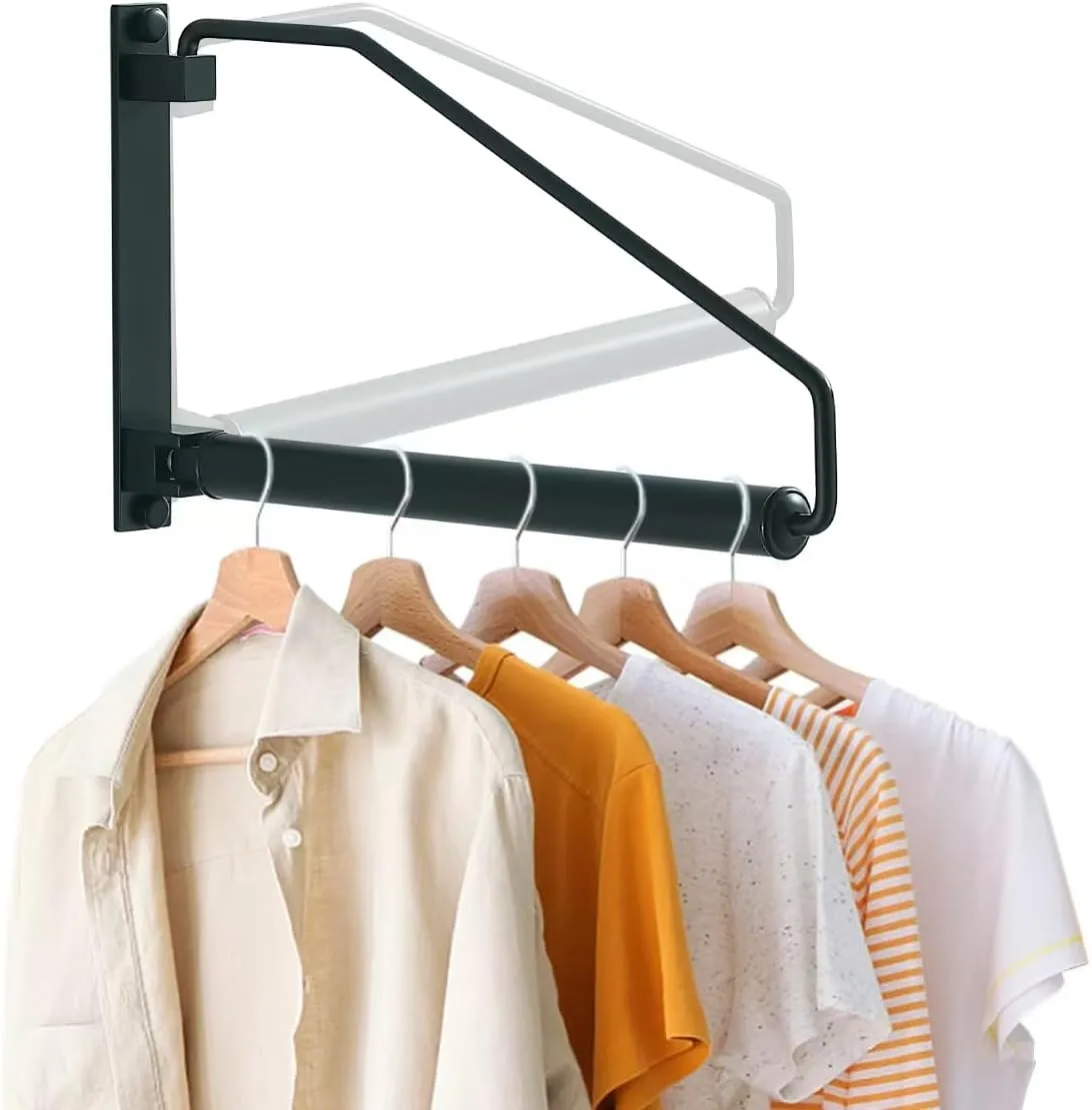 Folding Clothes Hanger Rack, Wall Mounted Laundry Racks for Drying Clothes,Swing Clothing Hanging System Drying Closet Storage Organizer Black