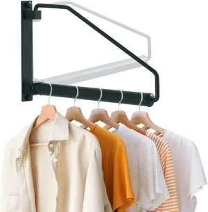 Folding Clothes Hanger Rack, Wall Mounted Laundry Racks for Drying Clothes,Swing Clothing Hanging System Drying Closet Storage Organizer Black