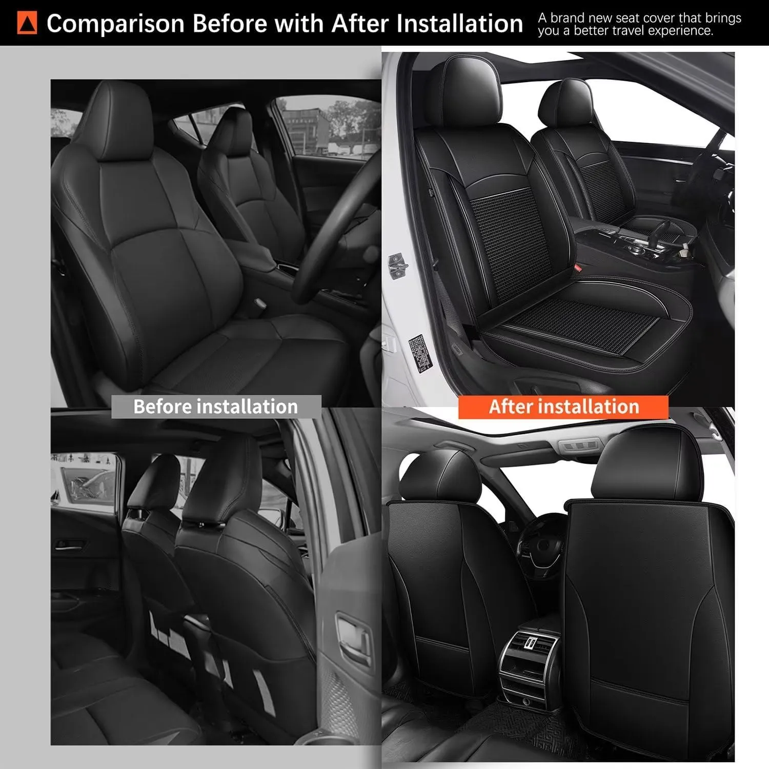 Front Seat Covers Fit for Honda Pilot 2005-2016: Car Seat Cover Leather Ice Silk Waterproof Breathable Automotive Seat Cushion Protector (2 Seats, Black)