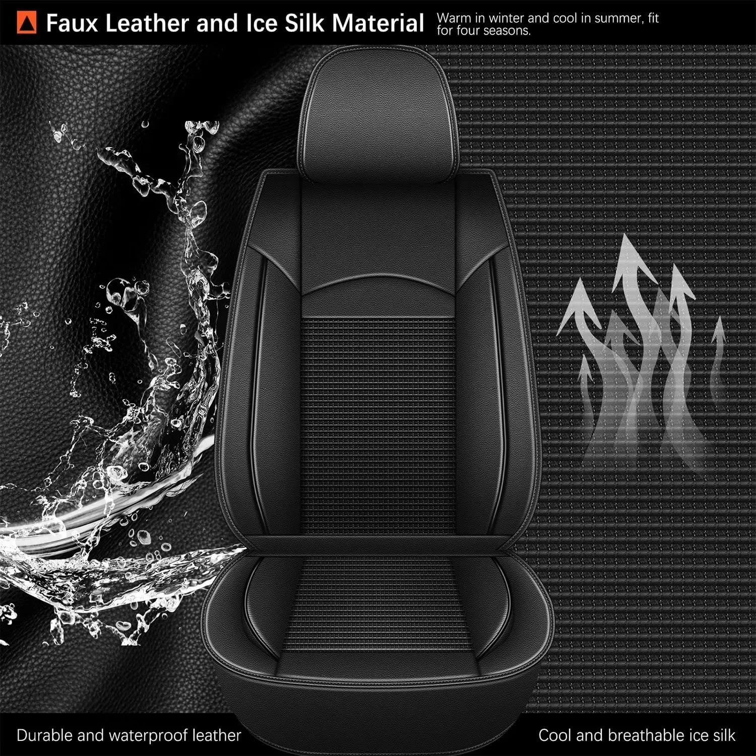 Front Seat Covers Fit for Honda Pilot 2005-2016: Car Seat Cover Leather Ice Silk Waterproof Breathable Automotive Seat Cushion Protector (2 Seats, Black)