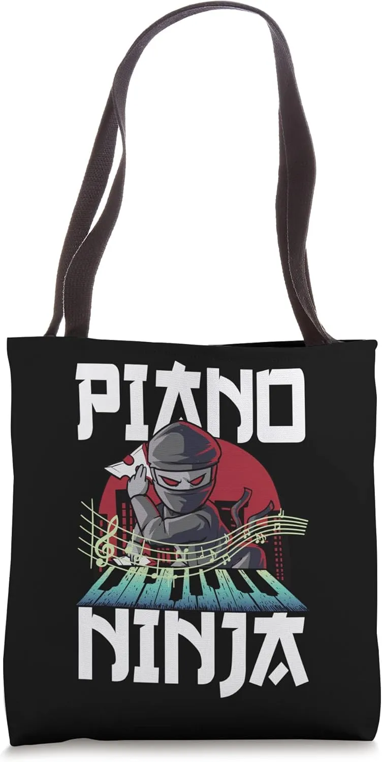 Funny Piano Ninja Music Lover Pianist Playing Percussion Tote Bag
