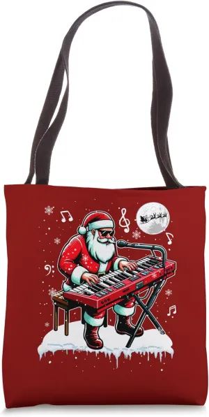 Funny Santa Playing Keyboard Instrument Xmas Instrumentalist Tote Bag