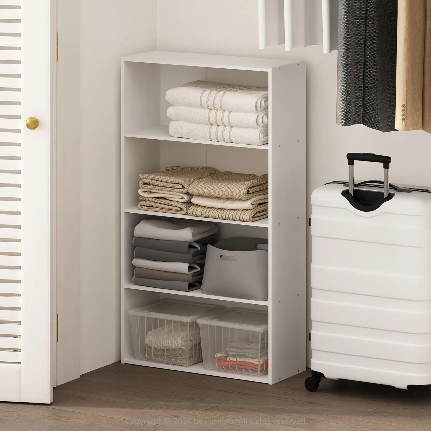 Furinno Reed 4-Tier Multipurpose Open Shelf Clothing & Closet Storage Organization, White